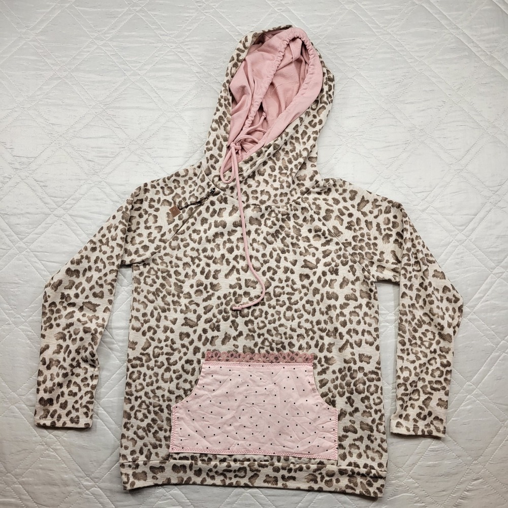 7th Ray leopard print and pink double hood pullover‎ Hoodie size S